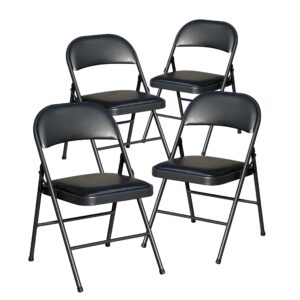 boosden folding chairs 4 pack, foldable chair, metal folding chair, heavy duty folding chairs with padded seats for outdoor, indoor, dining, party, black