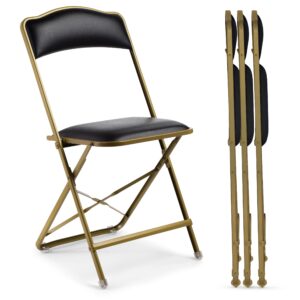 Folding Chairs with Padded Seats 4 Pack - Foldable Chair with Heavy-Duty Steel Frame, Elegant Party Bridge Chairs, Metal Folding Chair for Outside, Home, Office, Indoor & Outdoor Events - Gold/Black