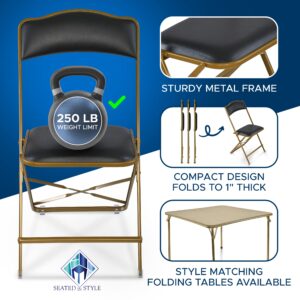 Folding Chairs with Padded Seats 4 Pack - Foldable Chair with Heavy-Duty Steel Frame, Elegant Party Bridge Chairs, Metal Folding Chair for Outside, Home, Office, Indoor & Outdoor Events - Gold/Black