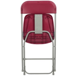 EMMA + OLIVER Set of 2 Plastic Folding Chairs - 650 LB Weight Capacity Lightweight Stackable Folding Chair in Red