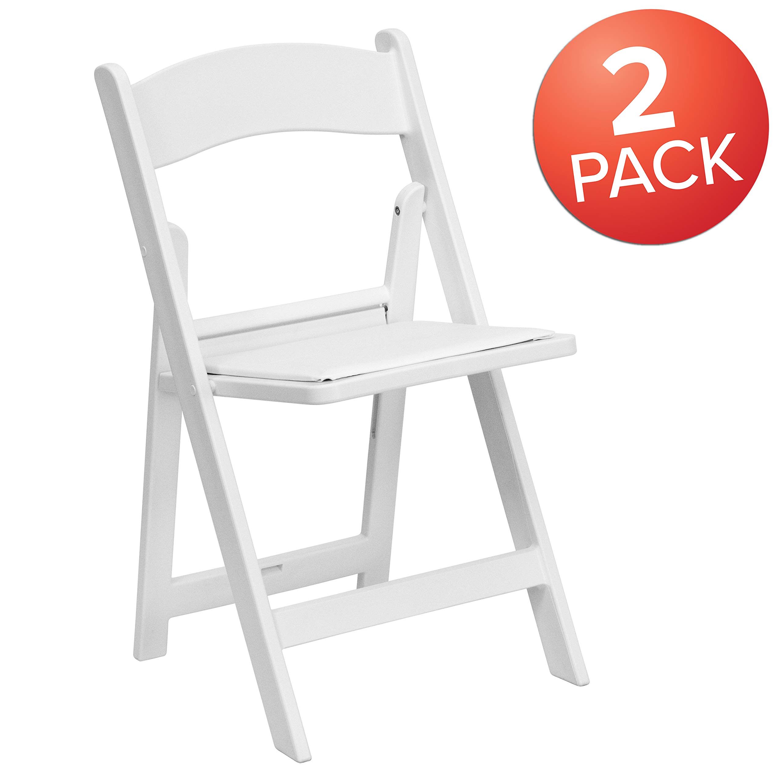 EMMA + OLIVER Folding Chair - White Resin – 2 Pack 800LB Weight Capacity Comfortable Event Chair - Light Weight Folding Chair