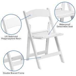 EMMA + OLIVER Folding Chair - White Resin – 2 Pack 800LB Weight Capacity Comfortable Event Chair - Light Weight Folding Chair