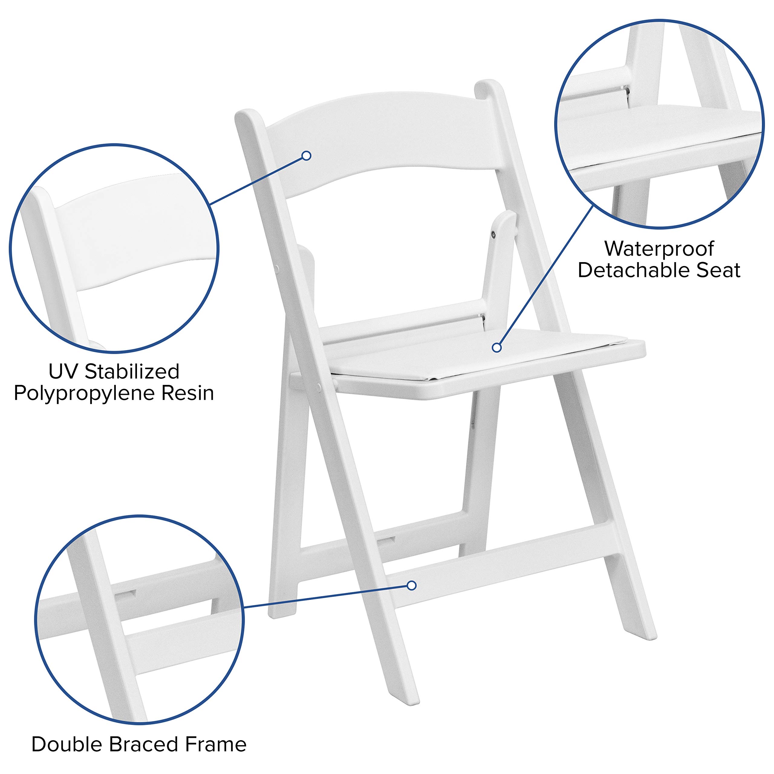 EMMA + OLIVER Folding Chair - White Resin – 2 Pack 800LB Weight Capacity Comfortable Event Chair - Light Weight Folding Chair