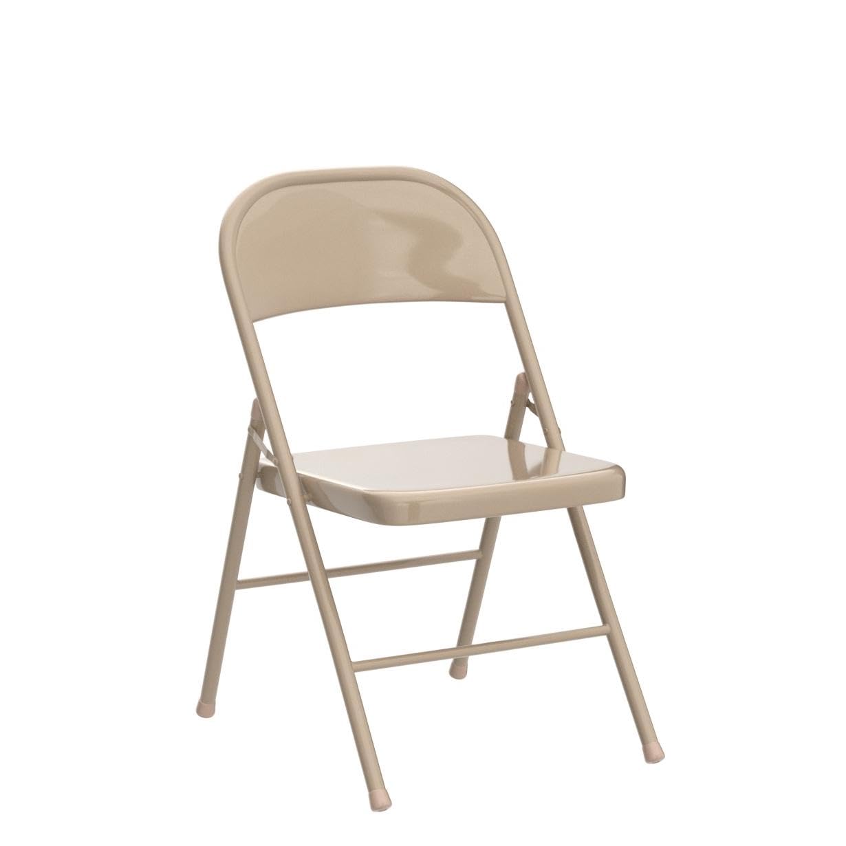 VECELO Folding Chairs Metal Frame Steel Seat with Triple Braced for Home Office,No-Assembly Heavy-Duty&Stackable Space Saving, Set of 4, Beige