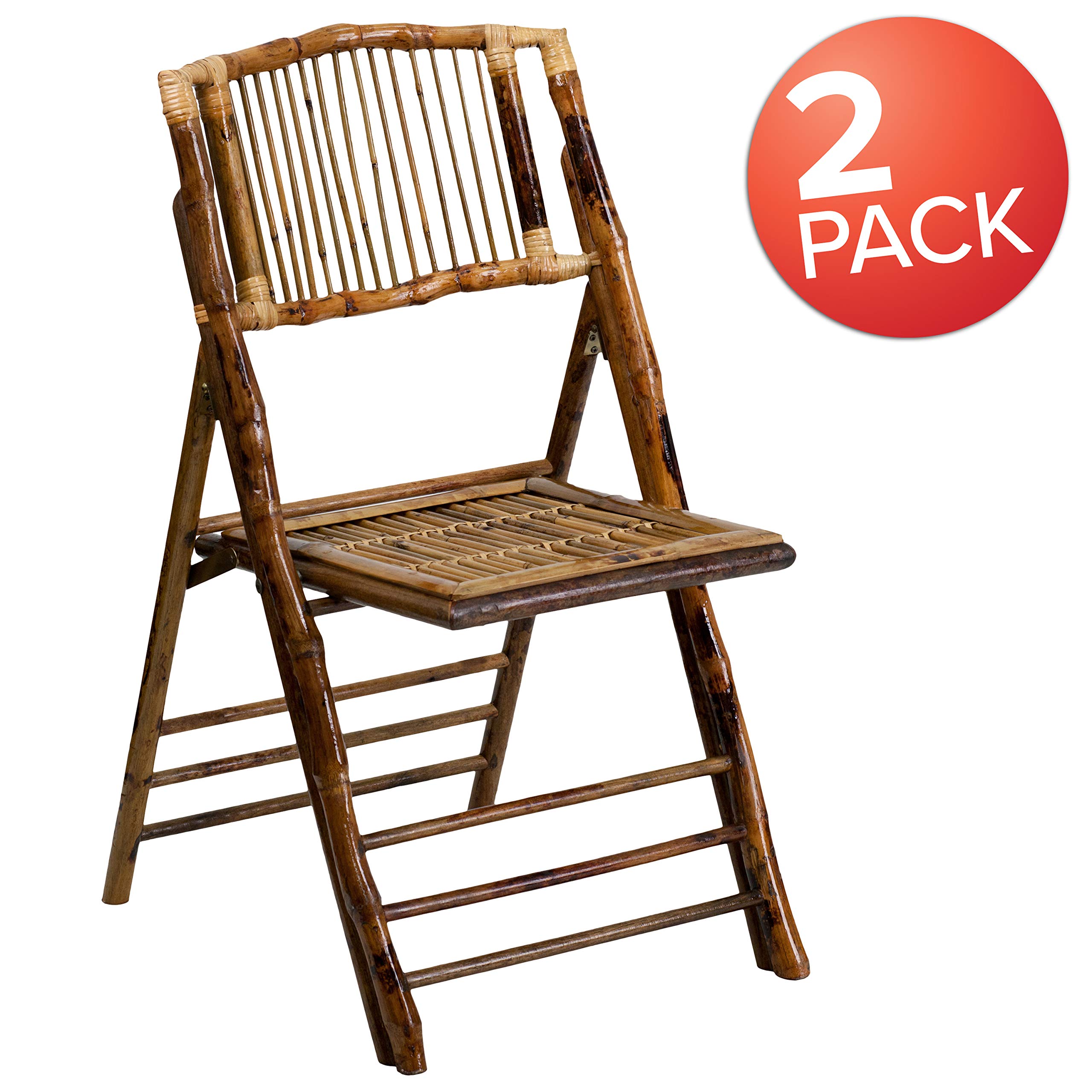 EMMA + OLIVER 2 Pack Commercial Event Party Rental Bamboo Folding Chair