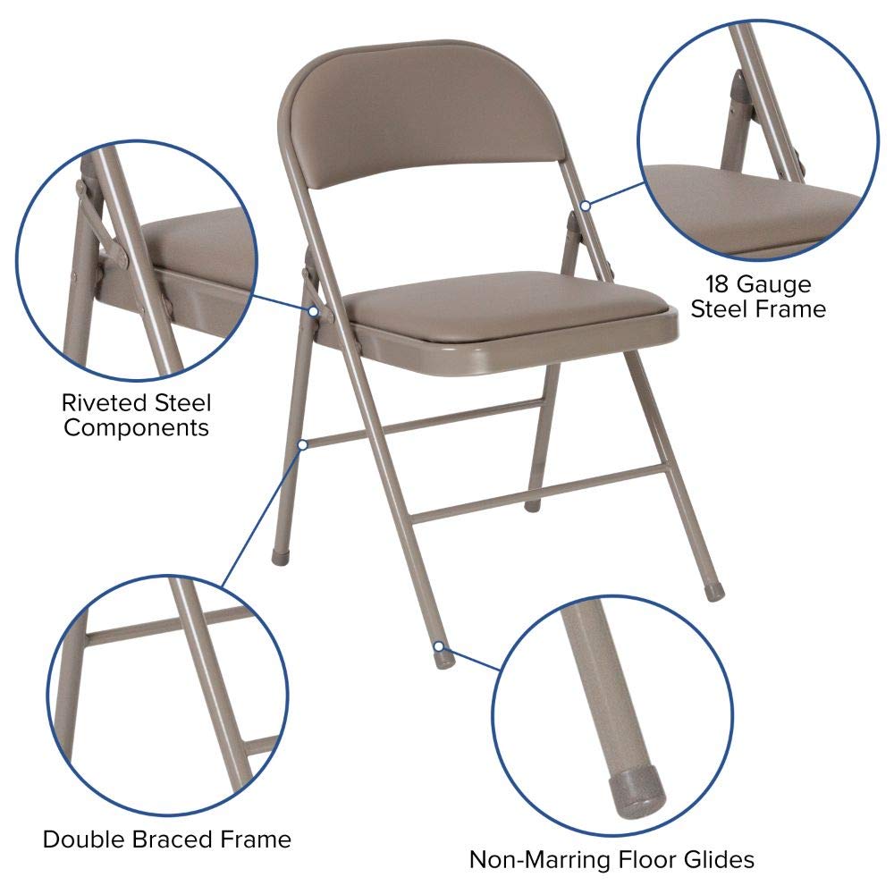 Flash Furniture 4 Pack HERCULES Series Double Braced Gray Vinyl Folding Chair