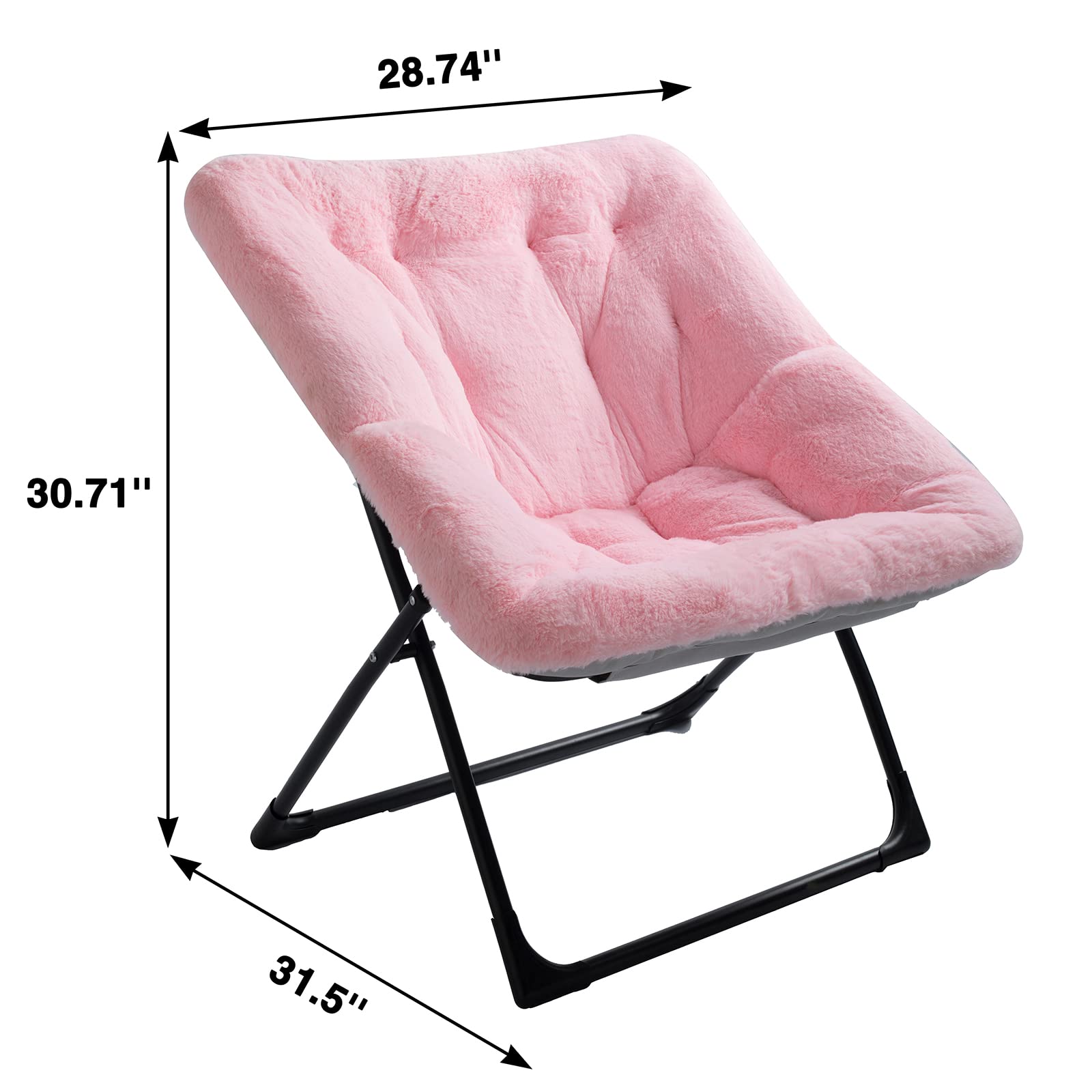 WELL-STRONG Folding Living Room Chair, Faux Fur Foldable Bedroom Chair, Oversized Saucer Chair, Comfy Chair with Metal Frame, Cozy Furry Padded Chair for Home, Bedroom, Living Room Pink
