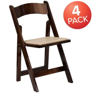 BizChair 4 Pack Fruitwood Wood Folding Chair with Detachable Vinyl Padded Seat