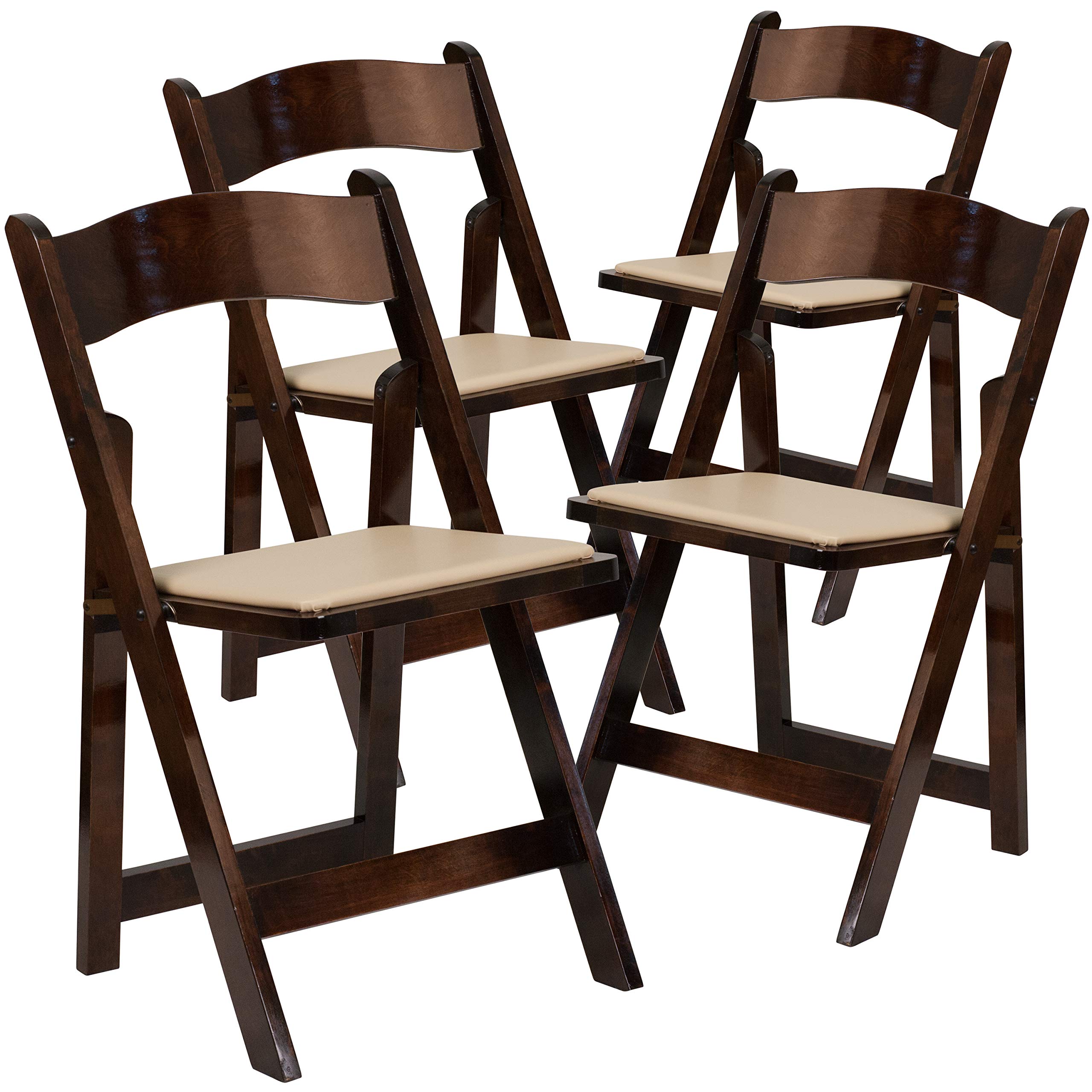 BizChair 4 Pack Fruitwood Wood Folding Chair with Detachable Vinyl Padded Seat