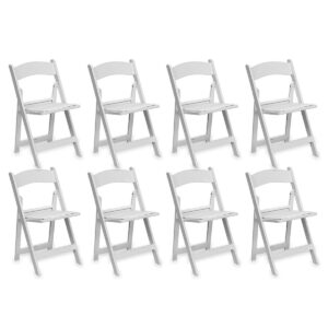 tentandtable white resin stackable folding chairs | 8 pack | heavy duty | 300-pound capacity | for banquets, weddings, and events