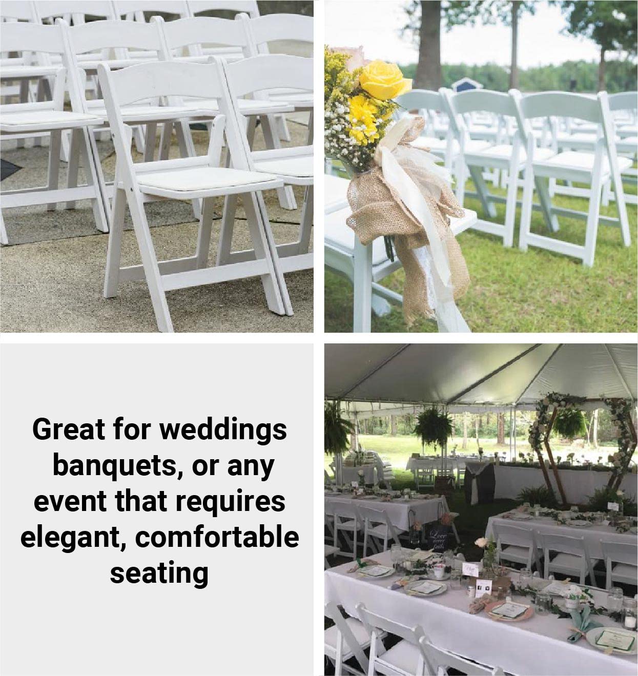 TentandTable White Resin Stackable Folding Chairs | 8 Pack | Heavy Duty | 300-Pound Capacity | for Banquets, Weddings, and Events