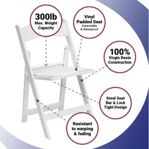 TentandTable White Resin Stackable Folding Chairs | 8 Pack | Heavy Duty | 300-Pound Capacity | for Banquets, Weddings, and Events