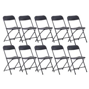 symylife plastic folding chair portable stackable outdoot/indoor chairs with steel frame, for office wedding party picnic kitchen dining, black-10 pack