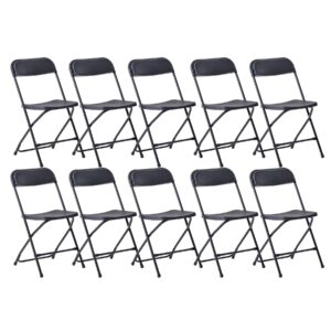 Symylife Plastic Folding Chair Portable Stackable Outdoot/Indoor Chairs with Steel Frame, for Office Wedding Party Picnic Kitchen Dining, Black-10 Pack