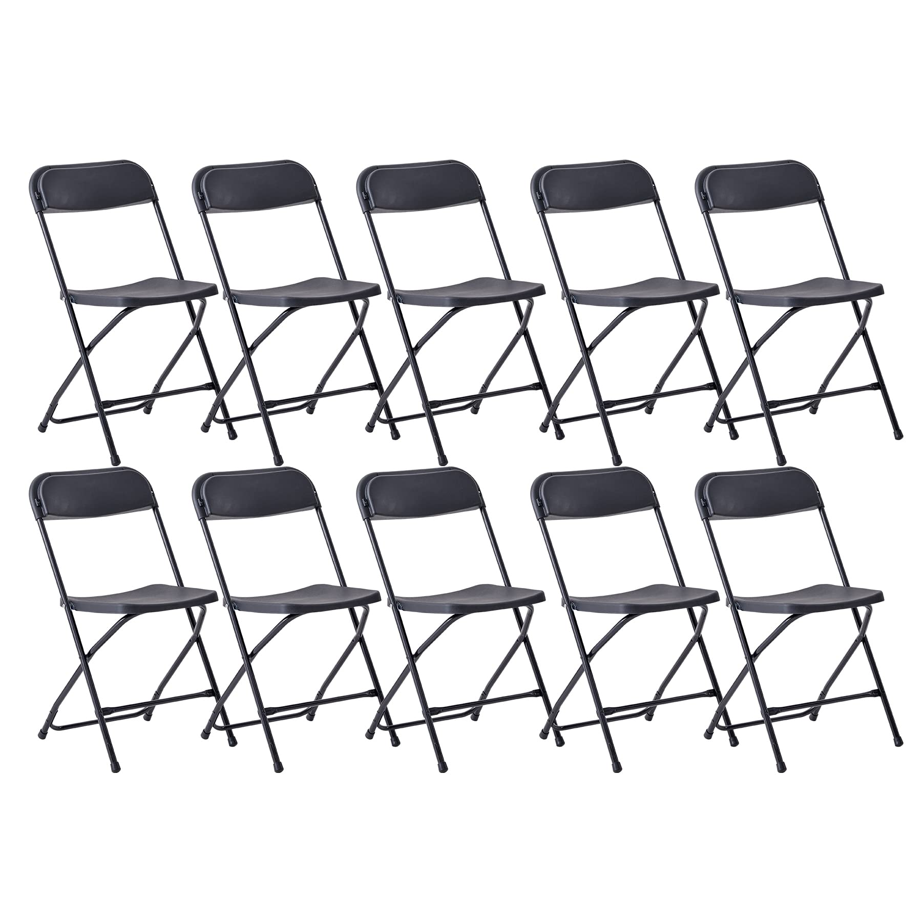 Symylife Plastic Folding Chair Portable Stackable Outdoot/Indoor Chairs with Steel Frame, for Office Wedding Party Picnic Kitchen Dining, Black-10 Pack