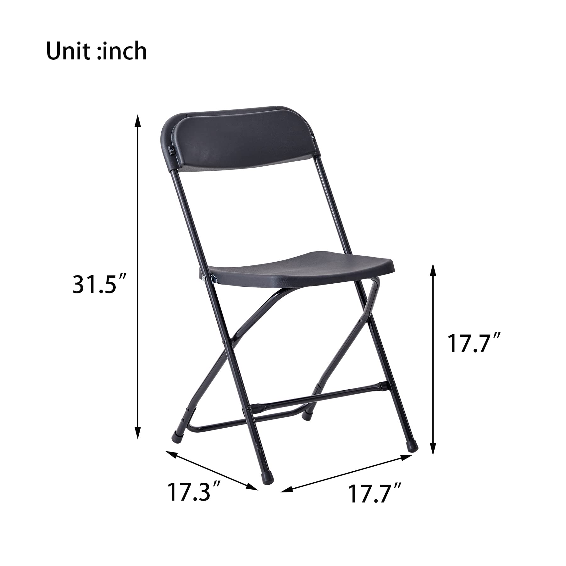 Symylife Plastic Folding Chair Portable Stackable Outdoot/Indoor Chairs with Steel Frame, for Office Wedding Party Picnic Kitchen Dining, Black-10 Pack