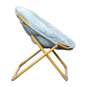 Flash Furniture Gwen Kids Cozy Mini Folding Saucer Chair - Dusty Aqua Faux Fur Moon Chair - Soft Gold Metal Frame - 23" Portable Folding Chair For Living or Bedroom