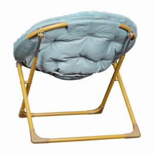 Flash Furniture Gwen Kids Cozy Mini Folding Saucer Chair - Dusty Aqua Faux Fur Moon Chair - Soft Gold Metal Frame - 23" Portable Folding Chair For Living or Bedroom