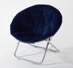 urban lifestyle super soft faux fur saucer chair with folding metal frame, navy, 29"x32"x22"