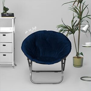 Urban Lifestyle Super Soft Faux Fur Saucer Chair with Folding Metal Frame, Navy, 29"X32"X22"