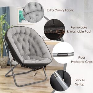 iw I WISH Saucer Chair for Adults,Folding Saucer Chair,Oversized Saucer Chair,Comfy Foldable Chair for Bedroom,Moon Chair，300 lbs (Grey)