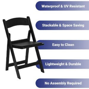 TentandTable Stackable Folding Chairs - Black Resin - Heavy Duty 300-Pound Capacity (8-Pack)