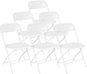 luckyermore 6 pack white plastic folding chair, foldable party chairs, 330 lbs capacity,indoor outdoor folding chairs,for wedding backyard events meeting house festivals dinner,stackable