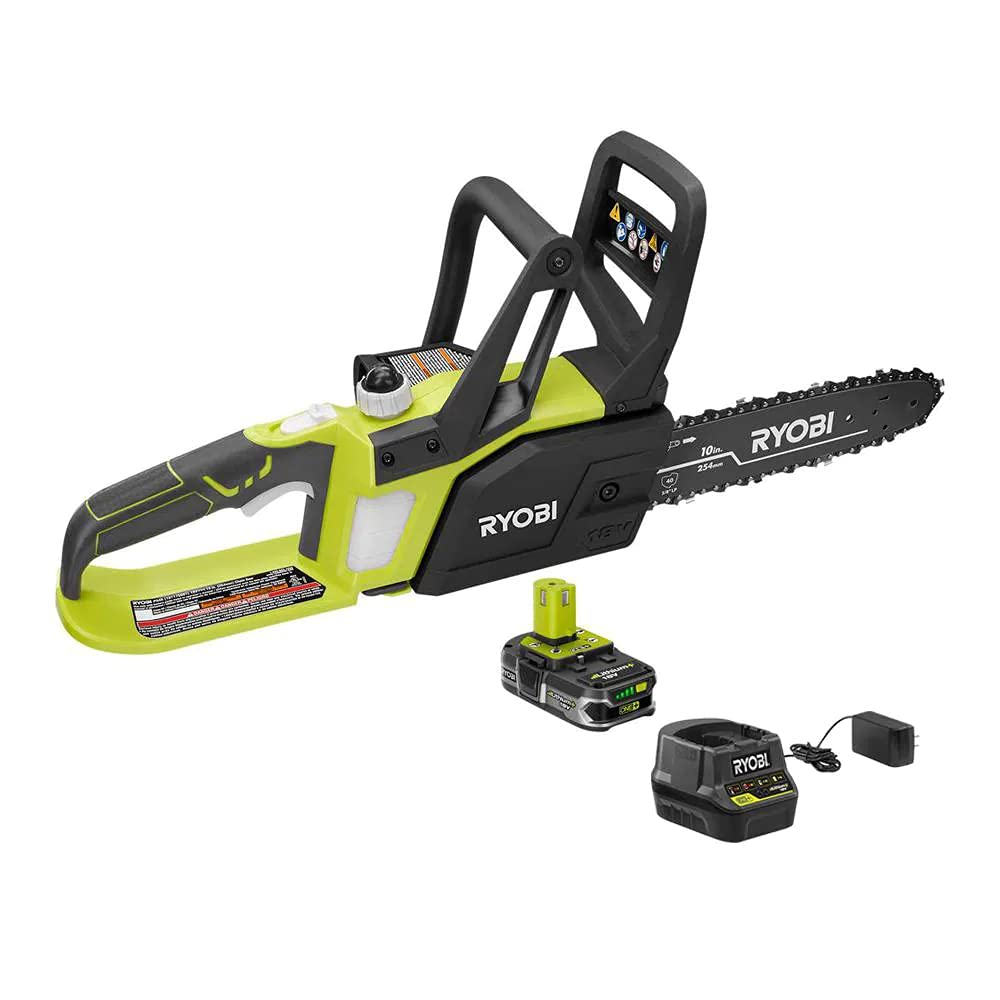 Ryobi ONE+ 10 in. HP 18V Brushless Lithium-Ion Electric Cordless Battery Chainsaw - 4.0 Ah Battery and Charger Included