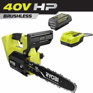 RYOBI 40V HP Brushless 12 in. Top Handle Battery Chainsaw with 4.0 Battery and Charger, RY40590