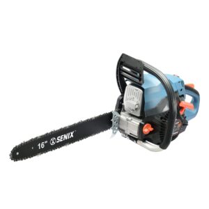 senix cs4ql-l3 4ql gas chainsaw with 16-inch oregon bar and chain for trees, limbs, and firewood, loop handle