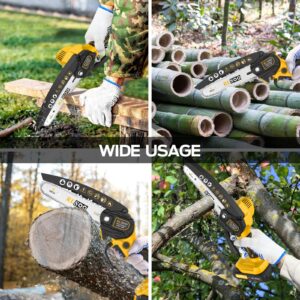 Mini Chainsaw, RLSOO 6-Inch Electric Chainsaw Cordless, Portable Small Handheld Chain Saw for Wood Cutting, Tree Trimming, Courtyard, Household, and Garden (Includes 2 Batteries and 3 Chains)