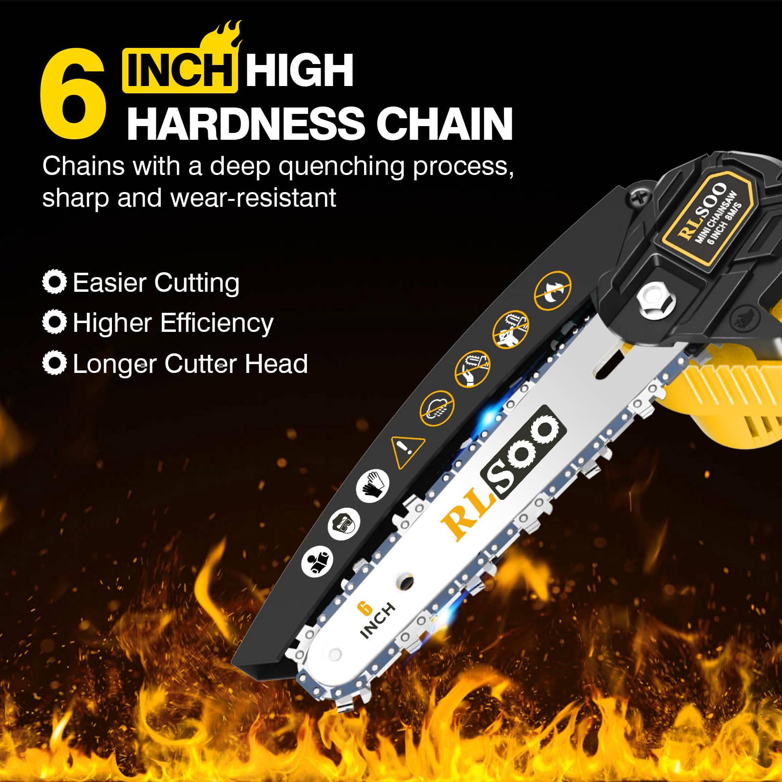 Mini Chainsaw, RLSOO 6-Inch Electric Chainsaw Cordless, Portable Small Handheld Chain Saw for Wood Cutting, Tree Trimming, Courtyard, Household, and Garden (Includes 2 Batteries and 3 Chains)