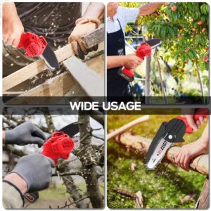 Mini Chainsaw, RLSOO Upgraded 4-Inch Battery Powered Cordless Chainsaw, Portable One-Handed Rechargeable Electric Chainsaw for Tree Trimming Branch Wood Cutting（2 Batteries, 3 Chains Included）