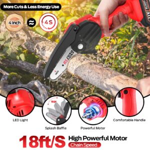 Mini Chainsaw, RLSOO Upgraded 4-Inch Battery Powered Cordless Chainsaw, Portable One-Handed Rechargeable Electric Chainsaw for Tree Trimming Branch Wood Cutting（2 Batteries, 3 Chains Included）