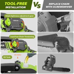 Veraan Mini Chainsaw 6 Inch Cordless, 1100W Electric Cordless Chainsaw with Automatic Oiler and 2 Battery, 21V Handheld Battery Powered Small Chainsaw for Branch Wood Cutting Tree Pruning Shears