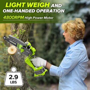 Veraan Mini Chainsaw 6 Inch Cordless, 1100W Electric Cordless Chainsaw with Automatic Oiler and 2 Battery, 21V Handheld Battery Powered Small Chainsaw for Branch Wood Cutting Tree Pruning Shears