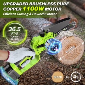 Veraan Mini Chainsaw 6 Inch Cordless, 1100W Electric Cordless Chainsaw with Automatic Oiler and 2 Battery, 21V Handheld Battery Powered Small Chainsaw for Branch Wood Cutting Tree Pruning Shears