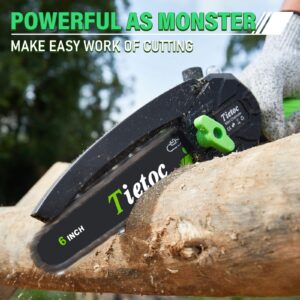 TIETOC Mini Chainsaw Cordless 6 Inch [Gardener Friendly] Super Handheld Rechargeable Chain Saw With Security Lock & Auto Oiler-System, Small Electric Chainsaws Battery Powered For Wood/Trees Cutting