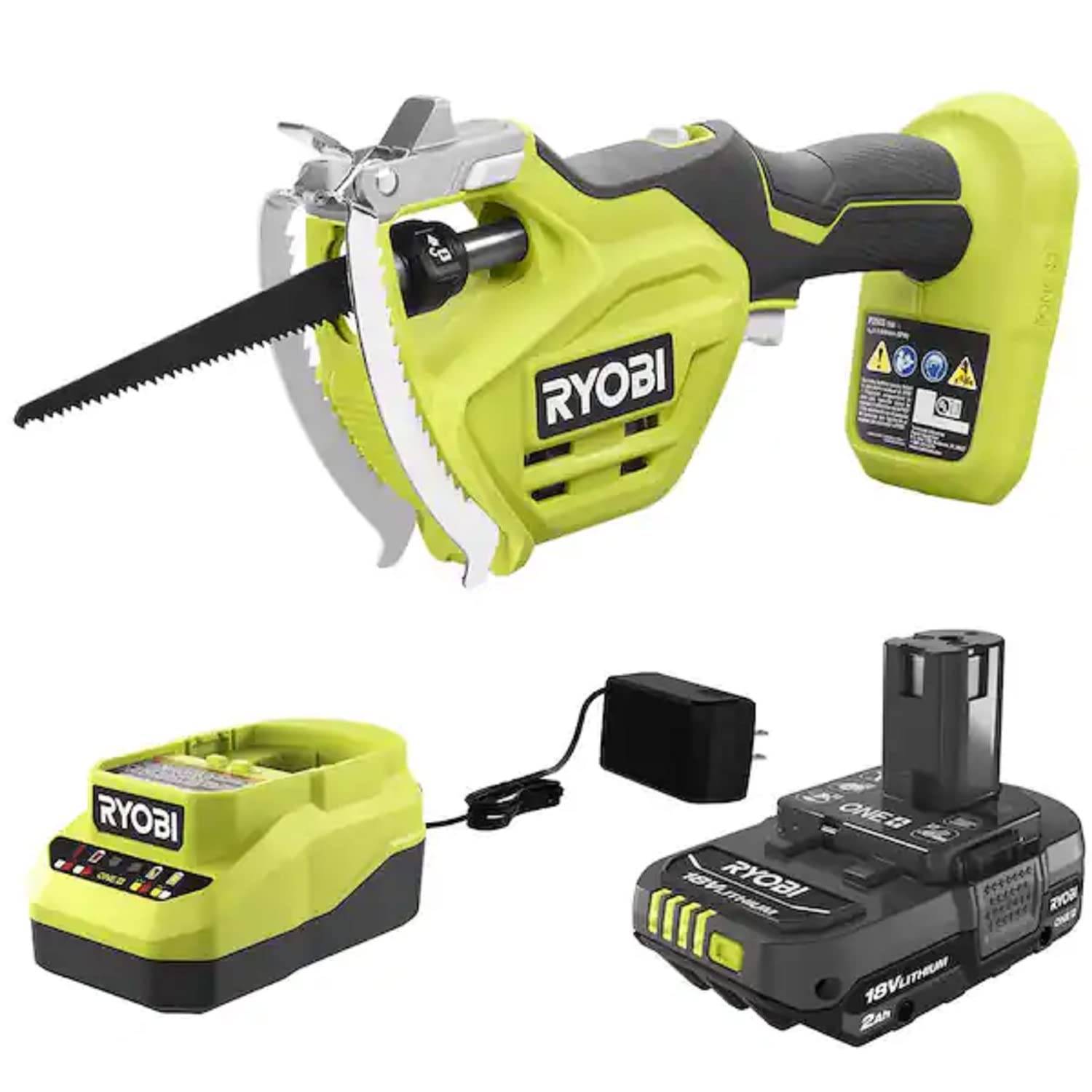 RYOBI ONE+ 18V Electric Cordless Pruning Reciprocating Saw with 2.0 Ah Battery and Charger