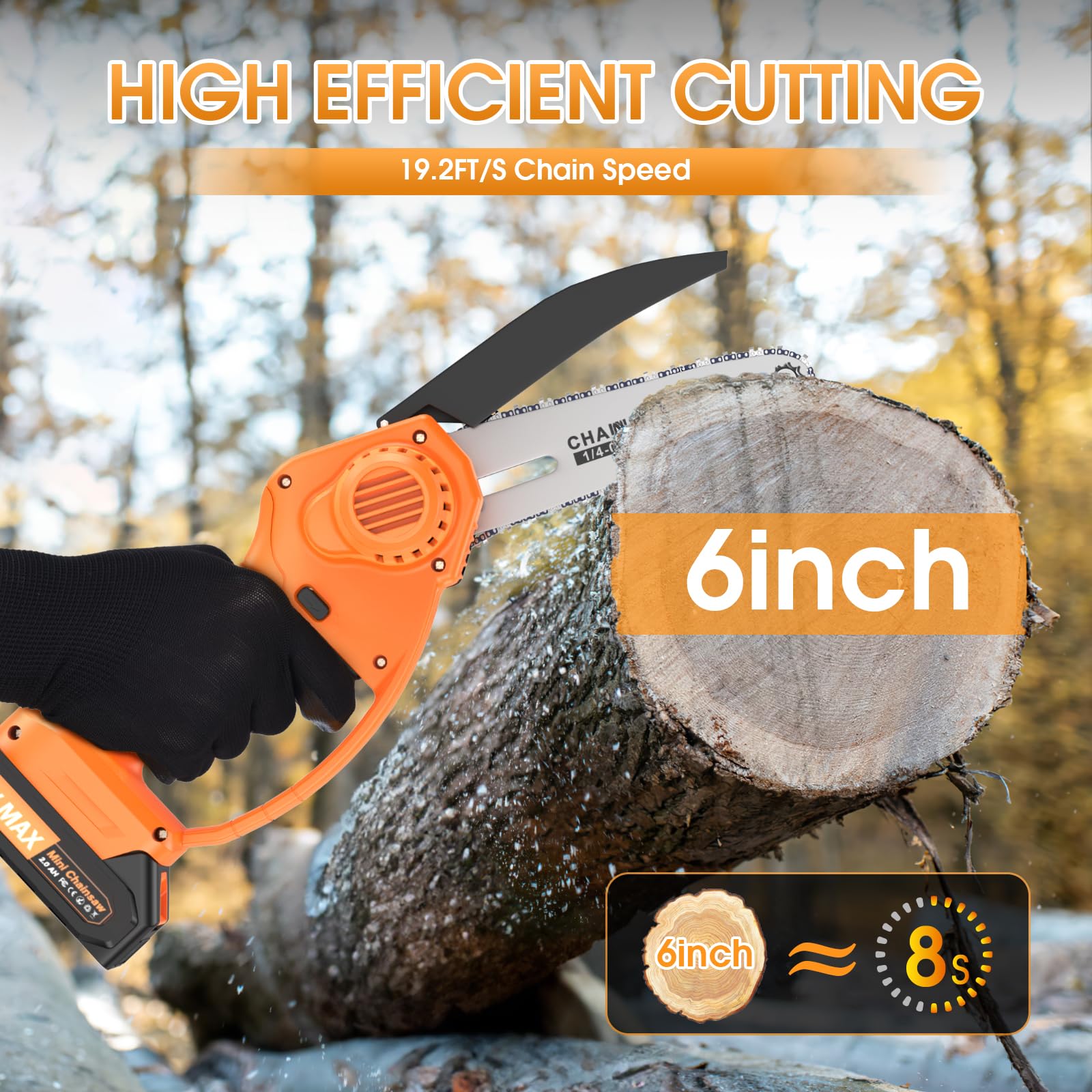 Anttctig Mini Chainsaw 6 inch Cordless, 21V/2Ah Battery Powered Chain Saw for Branch Pruning with 2 Chains, 2 Battery, Portable Electric Handheld Small Chainsaw w/Security Lock, for Tree Trimming