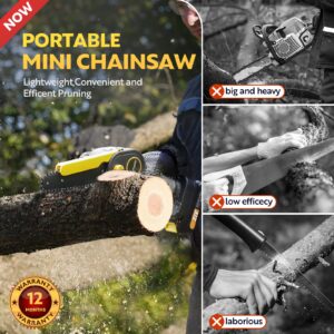 NaTiddy Mini Chainsaw Cordless 6 Inch, Small Chainsaw with 2 Rechargeable Battery Powered Electric Chainsaw 21V, Handheld Chain Saw for Tree Trimming Branch Wood Cutting (2 Batteries & 2 Chains)