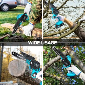 RLSOO Mini Chainsaw 6 Inch Cordless, Battery Powered Electric Chainsaw with 2 Batteries and 3 Chains, Mini Chain Saw for Tree Trimming Wood Cutting