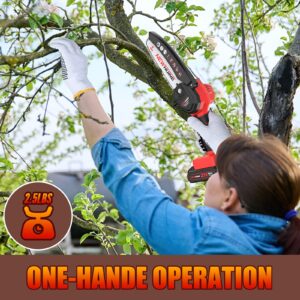 Mini Chainsaw 6-Inch Cordless - Handheld Electric 21V Battery Powered Hand Chainsaw - Small Pruning Shears Chain Saw for Tree Branches Trimming Wood Cutting (2Pcs Batteries)