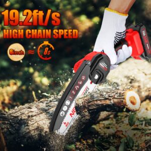 Mini Chainsaw 6-Inch Cordless - Handheld Electric 21V Battery Powered Hand Chainsaw - Small Pruning Shears Chain Saw for Tree Branches Trimming Wood Cutting (2Pcs Batteries)