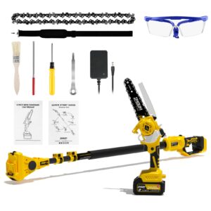 IMOUMLIVE 2-IN-1 Cordless Pole Saw & Chainsaw, 6" Cutting Brushless Electric Rotatable Pole Saw, Oiling System, 7.7 LB Lightweight, 21V 3.0Ah Battery, 16.3-Foot Max Reach Pole Saw for Tree Trimming
