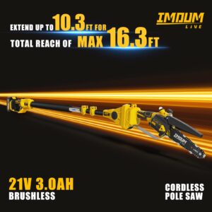 IMOUMLIVE 2-IN-1 Cordless Pole Saw & Chainsaw, 6" Cutting Brushless Electric Rotatable Pole Saw, Oiling System, 7.7 LB Lightweight, 21V 3.0Ah Battery, 16.3-Foot Max Reach Pole Saw for Tree Trimming