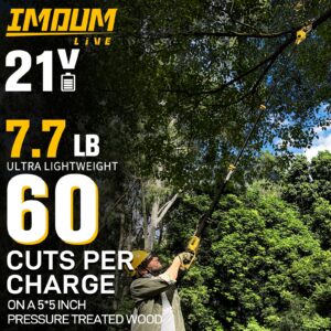 IMOUMLIVE 2-IN-1 Cordless Pole Saw & Chainsaw, 6" Cutting Brushless Electric Rotatable Pole Saw, Oiling System, 7.7 LB Lightweight, 21V 3.0Ah Battery, 16.3-Foot Max Reach Pole Saw for Tree Trimming