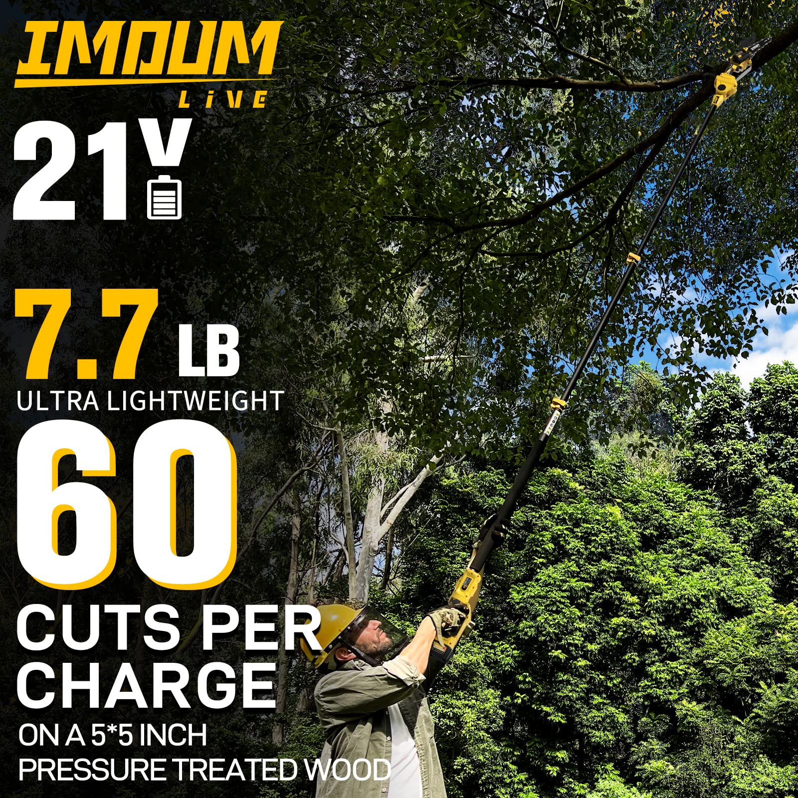 IMOUMLIVE 2-IN-1 Cordless Pole Saw & Chainsaw, 6" Cutting Brushless Electric Rotatable Pole Saw, Oiling System, 7.7 LB Lightweight, 21V 3.0Ah Battery, 16.3-Foot Max Reach Pole Saw for Tree Trimming