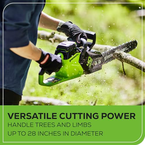 Greenworks 40V 16" Brushless Cordless Chainsaw (Gen 2) (Great For Tree Felling, Limbing, Pruning, and Firewood / 75+ Compatible Tools), 4.0Ah Battery and Charger Included