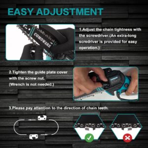 COMOWARE Mini Chainsaw Cordless, 6" Small Chainsaw with 2Pcs 2.0Ah Batteries, Portable Hand Chainsaw, Mini Chainsaw 6 Inch Cordless, Handheld Chainsaw Battery Powered for Tree Branch Trimming